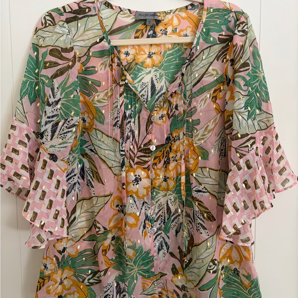 Floral Pink and Green Blouse by figueroa&flower